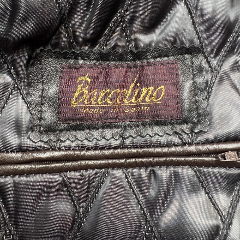 Barcelino Coat Mens L Brown Leather Overcoat‎ Collared Lined Made In Spain - Picture 10 of 13